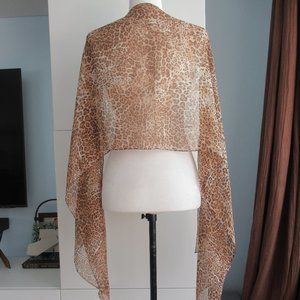 100% Silk Animal Print Scarf Rectangular Sheer Scarf 70" x 17" Brown NWOT